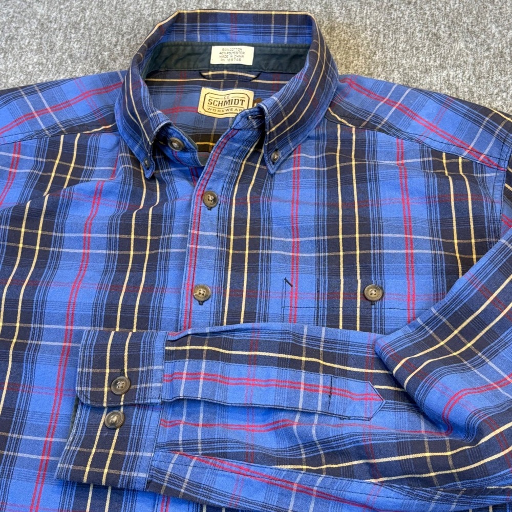 CE Schmidt Workwear Mens Blue Plaid Button Down Long Sleeve Work Shirt Medium